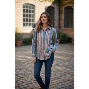 Womens Ralph Lauren Lauren Jeans Co Multicolor Snap Button Long Sleeve Shirt Med